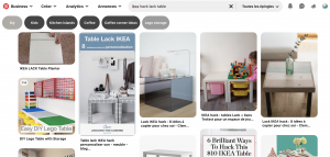 Exemple d'une recherche ikea hack sur Pinterest